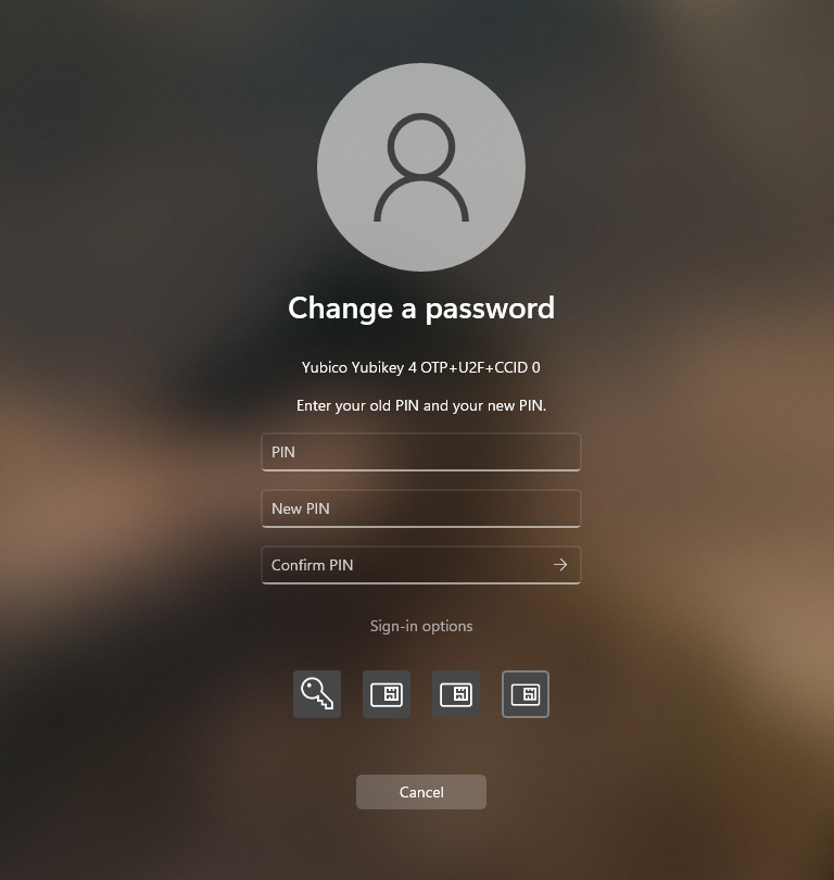 YubiKey Login Change Pin 2fa logon Screen